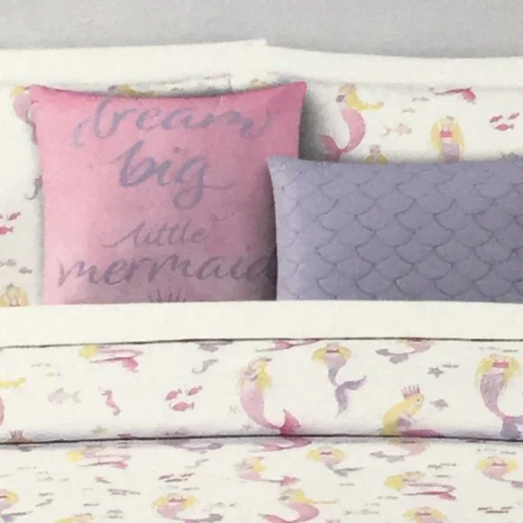 5pc Cynthia Rowley Mermaid FULL QUEEN Comforter Pillow Set Ocean Turtle Seahorse